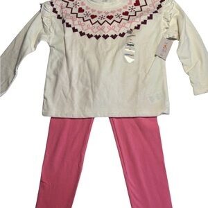 Garanimals 4T Pink Leggings and Cream Top With Hearts New